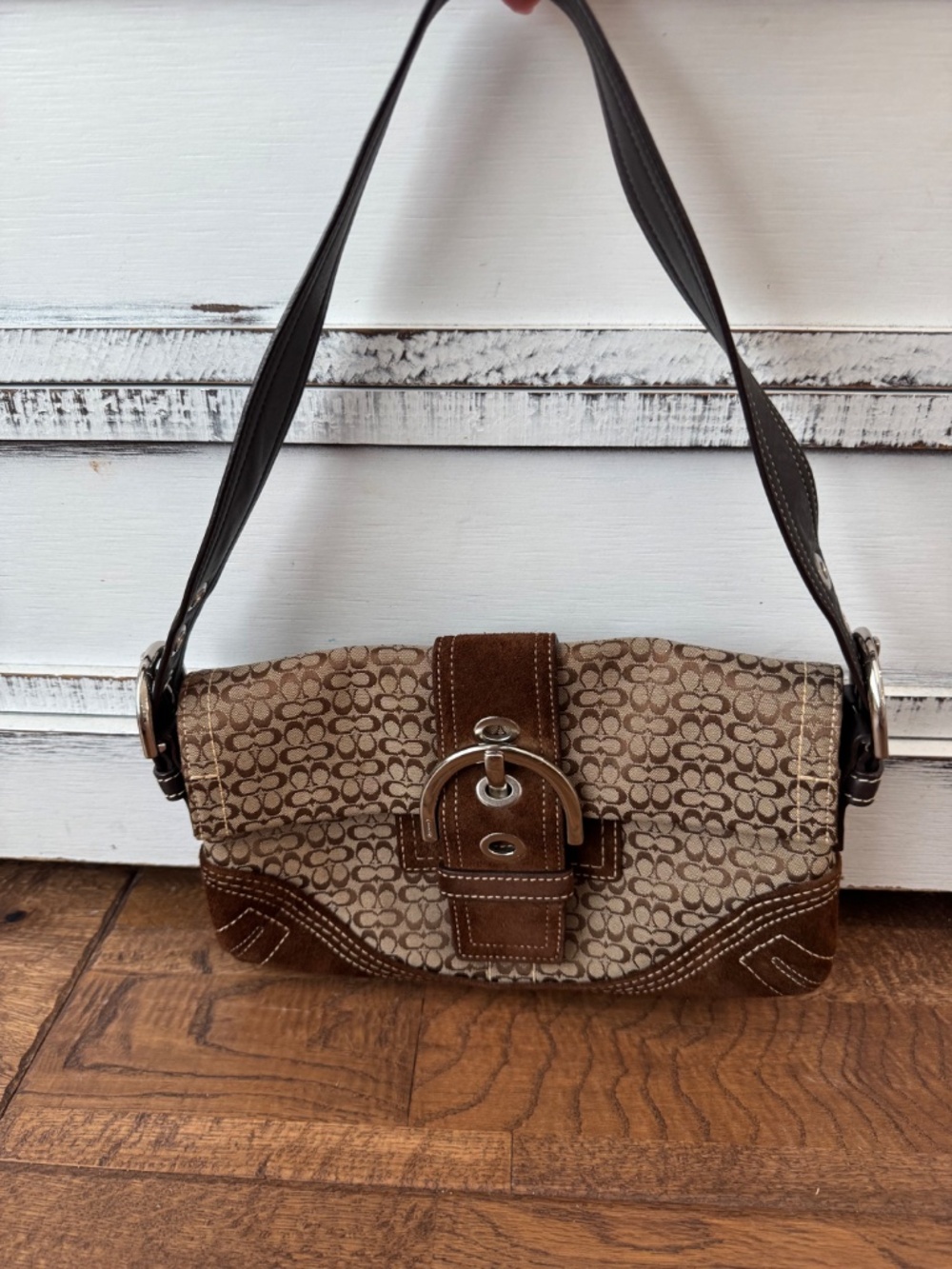 Vintage Coach Soho Signature Shoulder Bag 3628 Purse Brown Suede Buckle Y2K - Picture 2 of 11